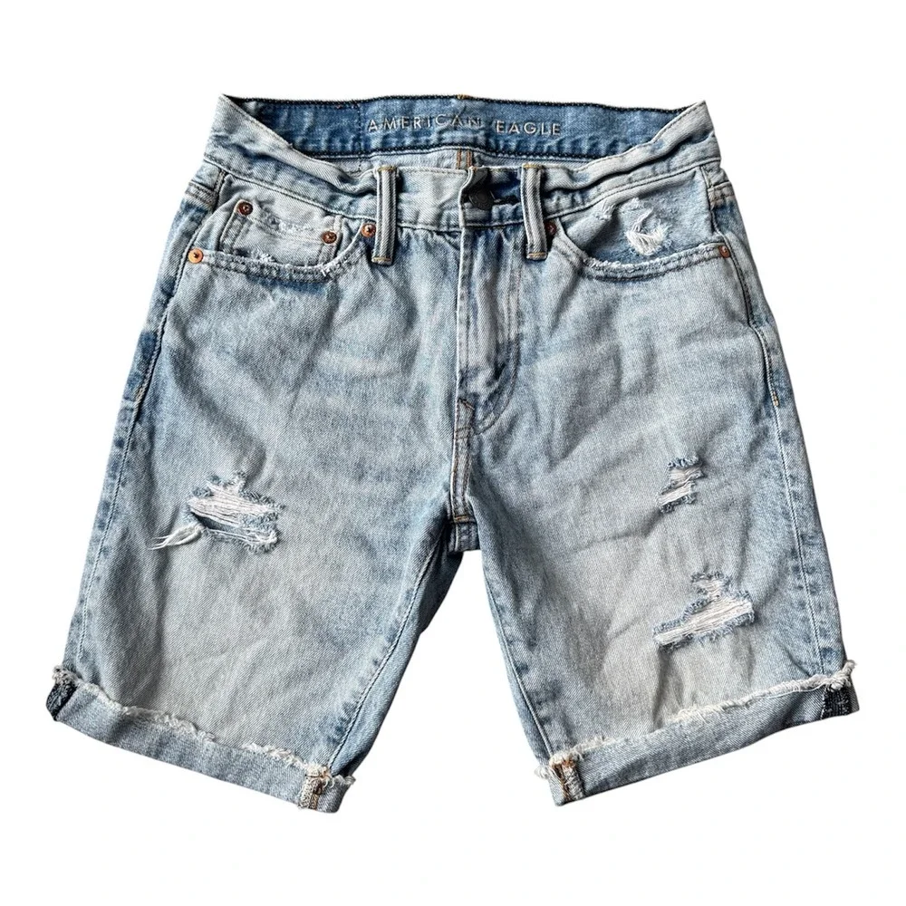 Vintage AE Pride Rainbow Bermuda Denim Shorts‎ 26 High Rise Distressed Rare